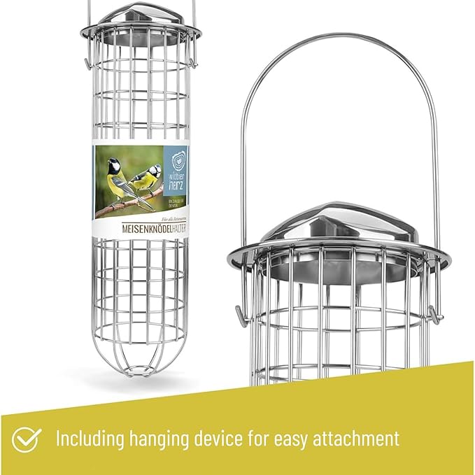 | Fat Ball Holder 12" - 5 Year Guarantee - Made of Rustproof Metal Bird Feeding Station for Fat Balls - Ecological Bird Feeder (31cm, Stainless Steel)