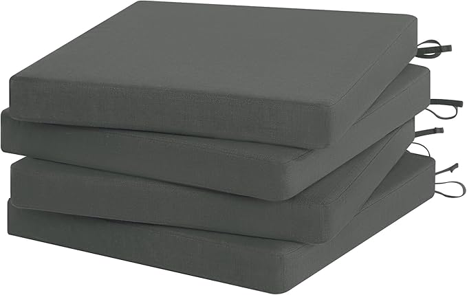 Favoyard Outdoor Chair Cushion Set of 4 Rainproof & Color Fade Resistant 17 x 16 x 2 in Square Corner Patio Furniture Cushions with Waterproof Hidden Zipper Attach Ties for Dining Table Chairs Seats