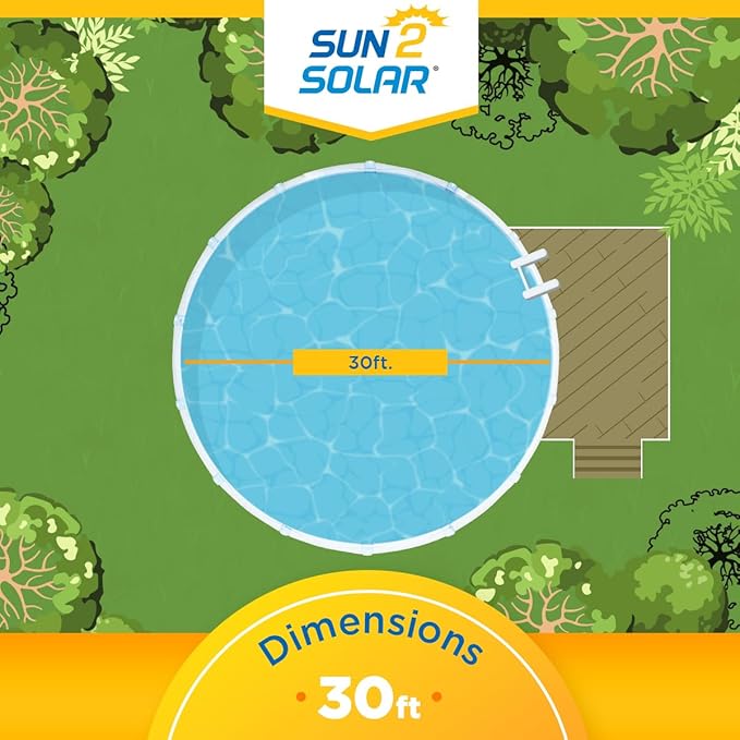 Sun2Solar Blue 30 ft Round Pool Solar Cover | 1600 Series | Heat Retaining Blanket for Inground and Above Ground Swimming Pools | Harness The Sun's Energy to Heat Pool | Bubble Heating Blankets