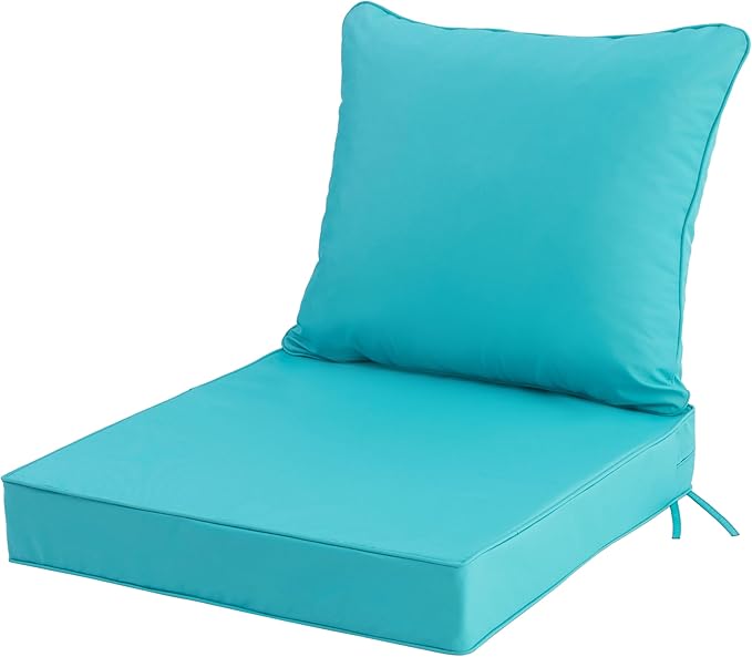 24x24 Inch Outdoor Chair Cushion with Removable Cover, Patio Furniture Cushion - Water-Repellent, Fade-Resistant, Non-Slip Bottom & Straps, Replacement for Deep Seat Sofa & Couch - Teal