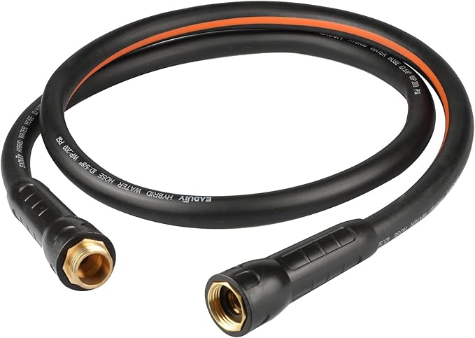 Hybrid Lead In Garden Hose 5/8 IN. x 6 FT, Heavy Duty, Lightweight, Flexible with Rotatable Grip Handle and Solid Brass Fittings, Gray+Orange