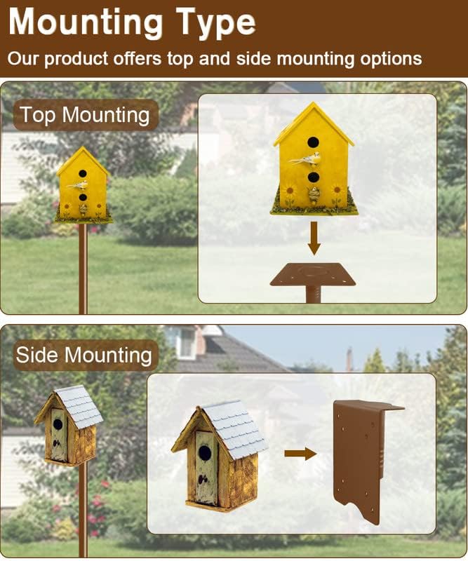 90Inch Heavy Duty Bird House Pole Mount Kit with Frosted, Bird Feeder Pole Kit with 5 Prongs Base and 2 Plates, for Outdoor, Yard, Garden, Brown(Birdhouse Not Include)