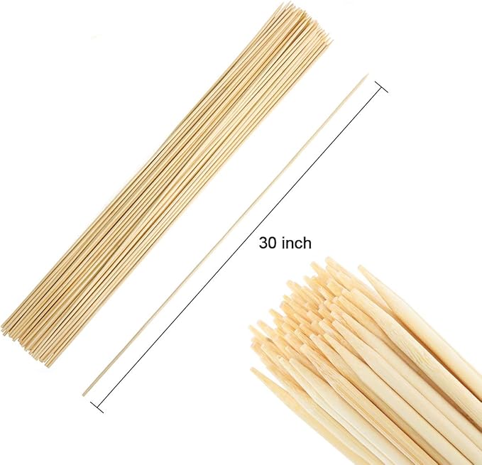 FLYPARTY Bamboo Marshmallow Roasting Sticks with 30 Inch 5mm Thick Extra Long Heavy Duty Wooden Skewers,Roaster Barbecue S'Mores Skewers Hot Dog Forks for Camping,Party,Kebab Sausage(60 Pcs)