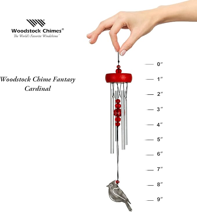 Woodstock Chimes Signature Collection, Woodstock Chime Fantasy, Cardinal 10'' Décor Designs - Small Chimes Wind Chimes for Outdoor, Patio, Home or Garden Décor (WCFC)