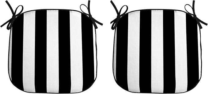 Arden Indoor/Outdoor Foam Seat Pad, 2 Pack, 17 x 16, Patio Cushion, Water Repellent, Fade Resistant, Foam Cushion Black Cabana Stripe
