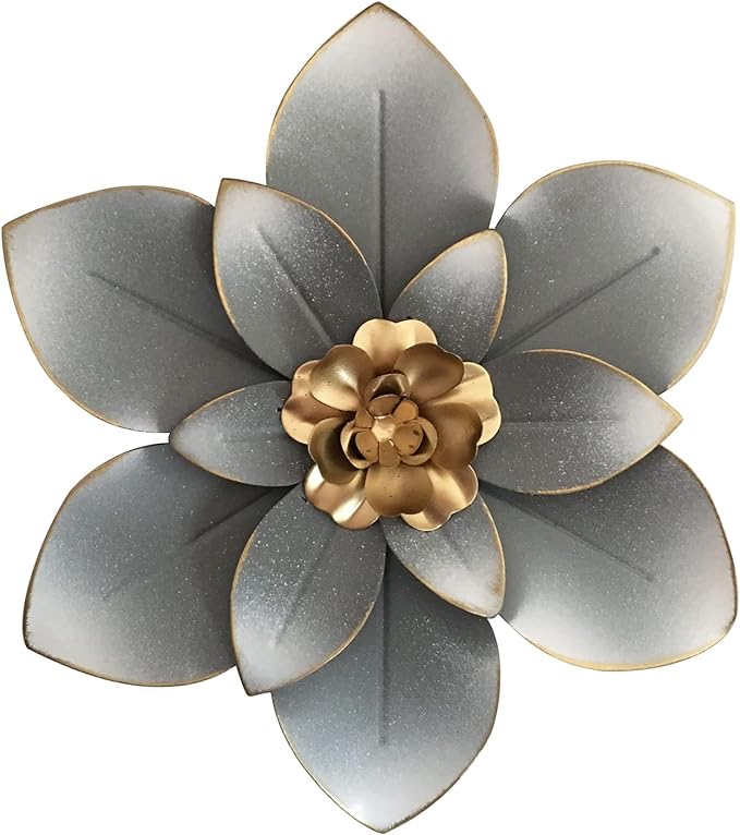 Metal Flower Wall Art Decor, 10“ Rustic Modern Floral Sculpture, Distressed Iron Wall Hanging Home Decoration Accent Artworks for Indoor Kitchen Bedroom Living Room Office Outdoor Garden Patio