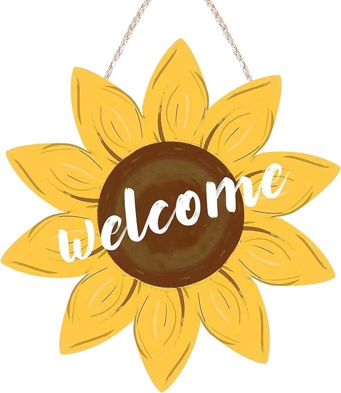 Sunflower Door Hanger, Summer Welcome Sign for Front Door Vintage Gallery Decoration Wood Hanging Farmhouse Porch Wall Decor