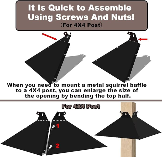 Metal Squirrel Baffle，Adjustable Opening Size Up to 4x4 Wide Wooden Post,Squirrel Baffle for Bird Feeders Without Removing Bird Feeder Poles Or Shepherd's Hooks.17inch