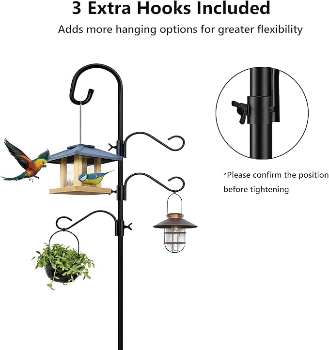 Shepherds Hooks for Outdoor Heavy Duty, 92 Inch Adjustable Bird Feeder Pole with 5 Prong Base, Hummingbird Feeder Stand and Plant Hanger for Garden, Lanterns & Wind Chimes