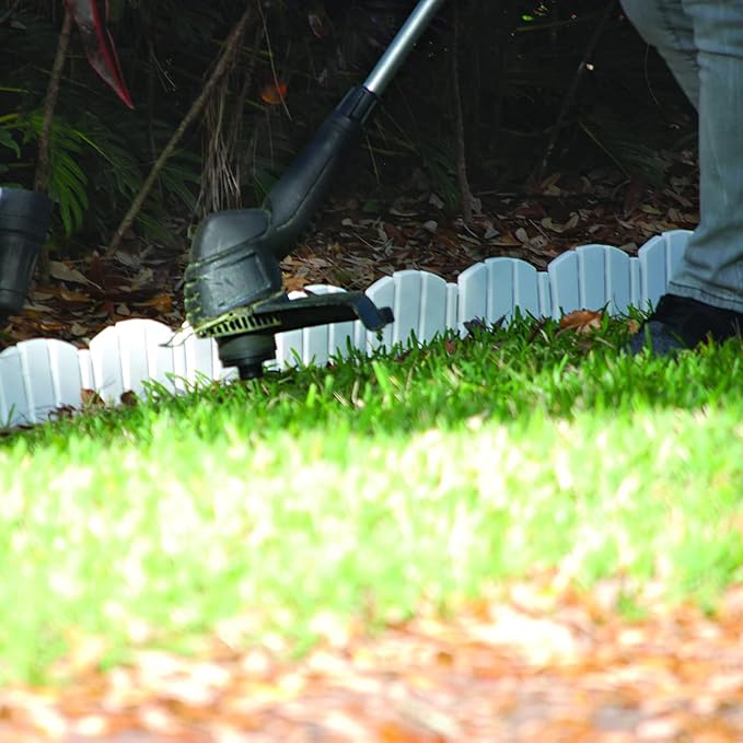 EASYFLEX No-Dig Garden Edging White Adirondack Wood-Look | 4.5 Inch Tall | Decorative | With Anchoring Spikes | 15 Foot Kit, Pack of 6