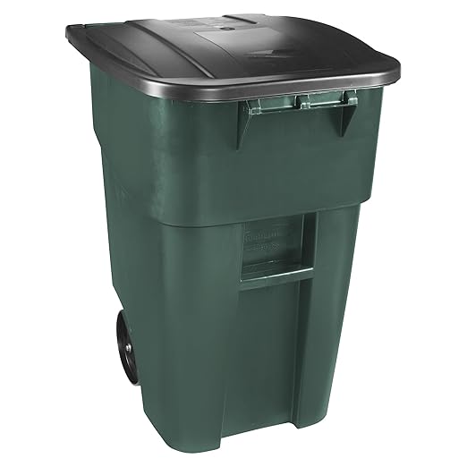 Rubbermaid Commercial Products BRUTE Rollout Heavy-Duty Wheeled Trash/Garbage Can, 50-Gallon, Dark Green, for Restaurants/Hospitals/Offices/Warehouses/Garage