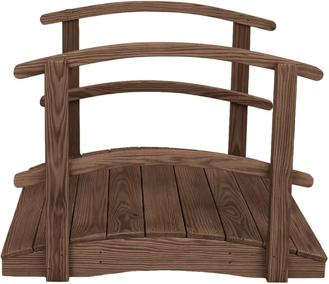 4 FT Walnut Amish Made Garden Bridge with Double Rails for Walkway, Backyard Pond & Landscaping, Outdoor Wooden Footbridge for Koi Pond, Japanese Style Decorative Bridge, Made in USA