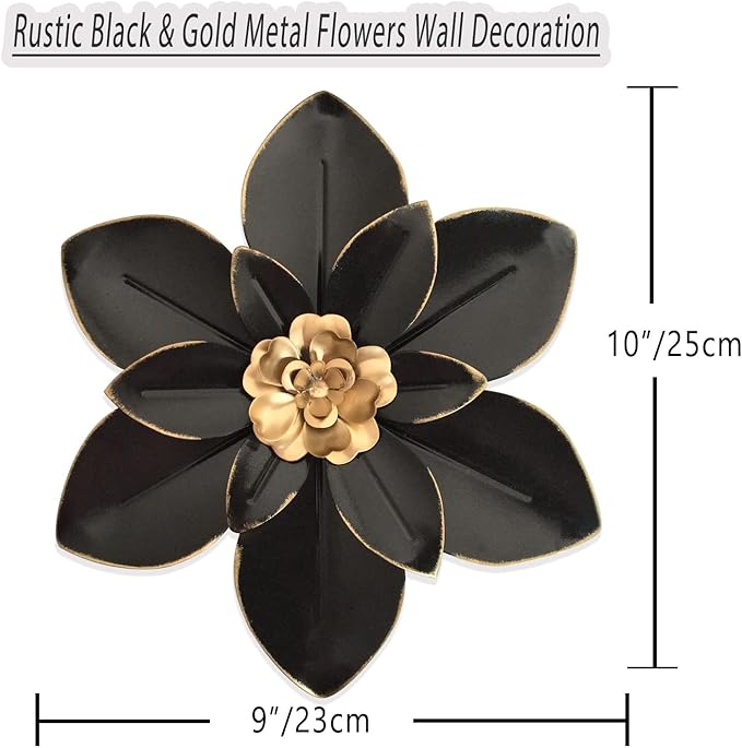 Metal Flower Wall Art Decor, 10“ Rustic Modern Floral Sculpture, Distressed Iron Wall Hanging Home Decoration Accent Artworks for Indoor Kitchen Bedroom Living Room Office Outdoor Garden Patio