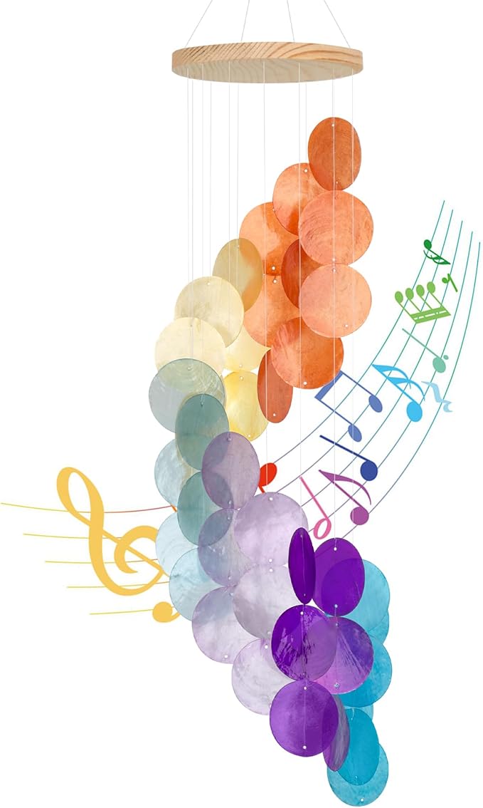 Colorful Gradient Spiral Shape Capiz Shells Windchime,Shell Wind Chimes for Outside,Coastal Wind Chimes for Indoor/Outdoors,Seashell Wind Chimes,Best Hanging Decor for Balconies,Garden,Yard