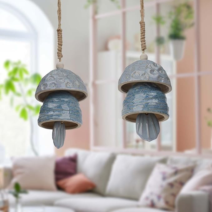 DiliComing Outdoor Wind Chimes Garden Decor - 2-Pack Ceramic Wind Chimes for Outside Deep Tone Memorial WindChimes Weather Resistant Outdoor Porch Front Door Sympathy Bell Gift for Mom Grandma