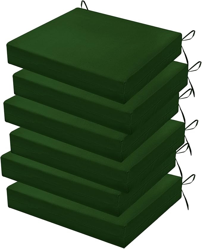 Outdoor Chair Cushions Set of 6, 18.5 x 16 Inch Patio Chair Cushions for Outdoor Furniture, Water Resistant, Non-Slip Ties(Forest Green)