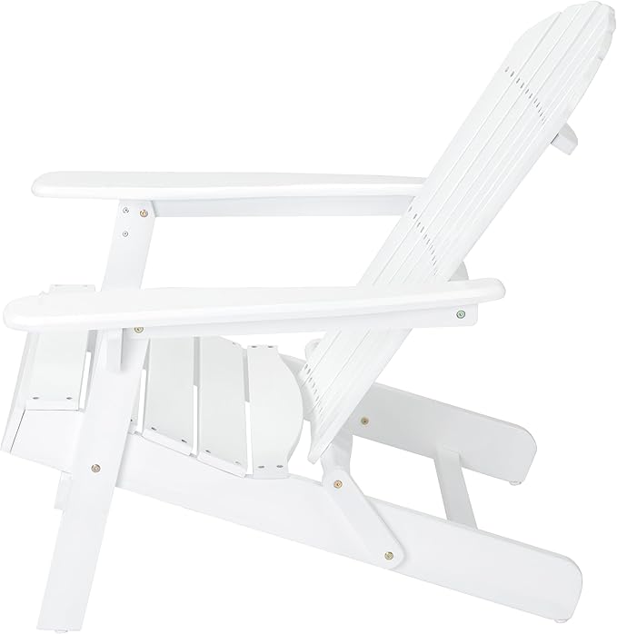 Merax Folding Adjustable Acacia Wood Adirondack Chairs, Water Proof Outdoor Wooden Fire Pit Lounge Reclining Chair for Yard, Garden, Patio, White