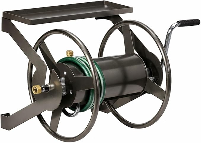 VINGLI Garden Hose Reel, Wall Mount Water Hose Reel for Garden Outside with Heavy Duty Space Saving Rolling Design Metal, 175FT Capacity for 3/4" Hose for Outdoor Use (Bronze)