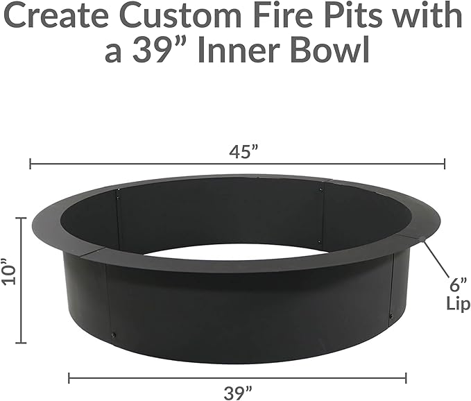 Sunnydaze Outdoor Fire Pit Ring - Heavy-Duty Round Steel Fire Ring Insert - DIY Above or In-Ground - 45-Inch Outer/39-Inch Inner Diameter