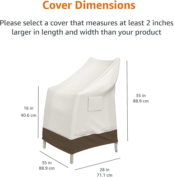 AmazonBasics Outdoor Patio High-Back Chair Cover, Beige/Tan, 35"x 28"