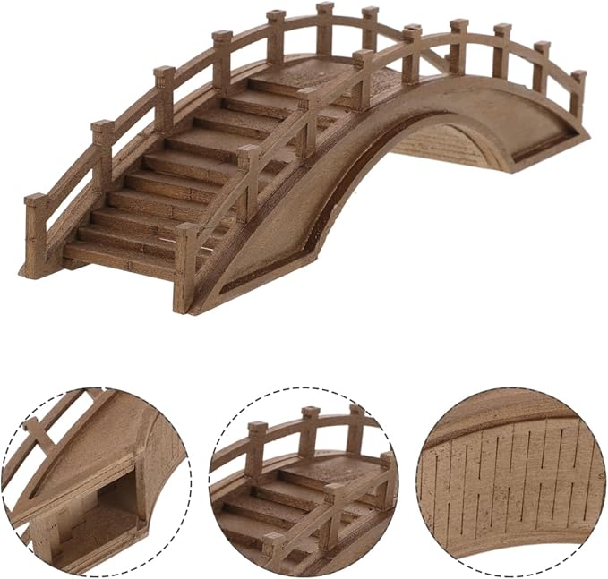 Miniature Wooden Arch Bridge Figurine for Bonsai Landscape Decor Tiny Wood Bridge Model for Micro Garden Scene and Outdoor Patio Decoration