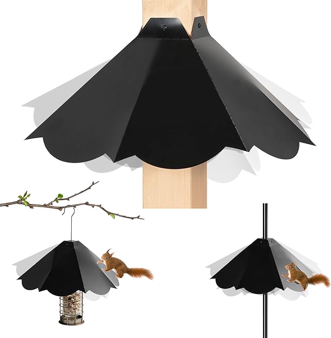Oversized 21 Inch Metal Squirrel Baffle, Chew-Proof Weatherproof Squirrel Guard for Bird Feeder Pole and 4x4 Post, Outdoor Hanging Squirrel Proof Baffle, Black