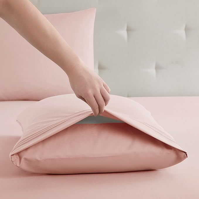 Clara Clark Bed Sheets, Premier 1800 Series Bed Sheet Set, Deep Pocket, Wrinkle, Fade, Stain Resistant, Luxury Soft Bedding Sheets & Pillowcases, Queen, Pink Beige