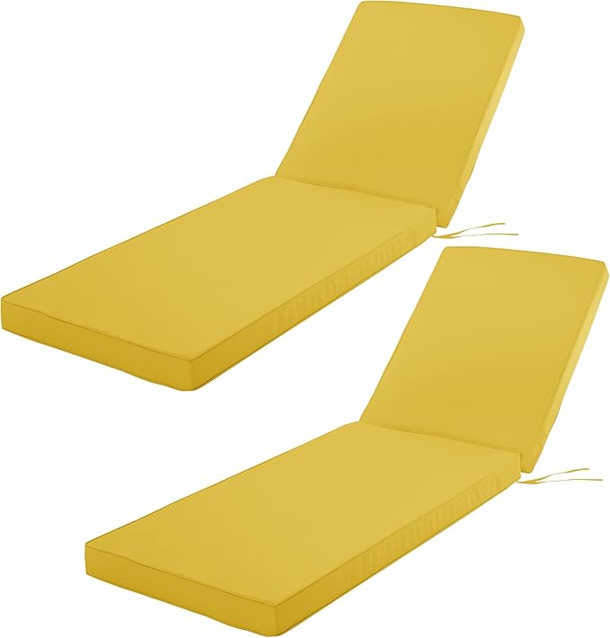 Outdoor Chaise Lounge Cushion Set of 2, Fadesafe Water-Repellent Lounge Deck Reclining Chair Cushions for Patio Furniture Lawn Pool Resort Hotel, 80x26x3 Inch, Yellow