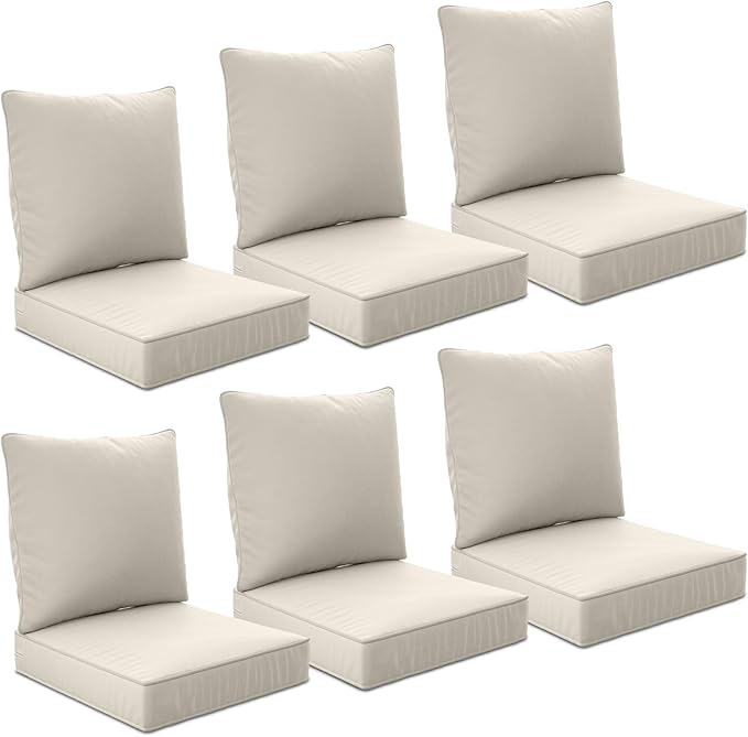 24" x 24" x 6" Outdoor Deep Seat Cushions Set - 6 Set Waterproof & Fade Resistant Patio Furniture Replacement Cushions, Non-Slip Outdoor Cushions Fit Loveseats, Couches, Chairs, and Sofas.