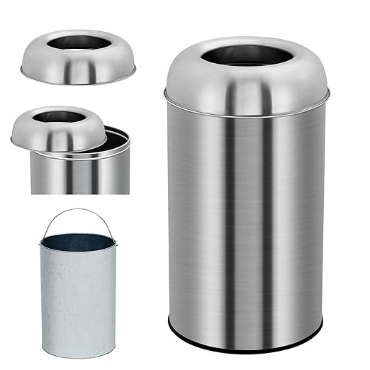 50L/13 Gallon Commercial Trash Can, Large Capacity Open Top Trash Can, Stainless Steel Garbage Can with Removable Inner Bucket, Heavy Duty Round Waste Container for Kitchen, Home, Office