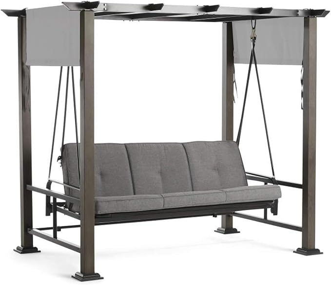 Garden Winds Custom Fit Replacement Canopy Top Cover Compatible with The Broyhill Pergola Daybed Swing – Classic Stone Slate Gray, Riplock 350