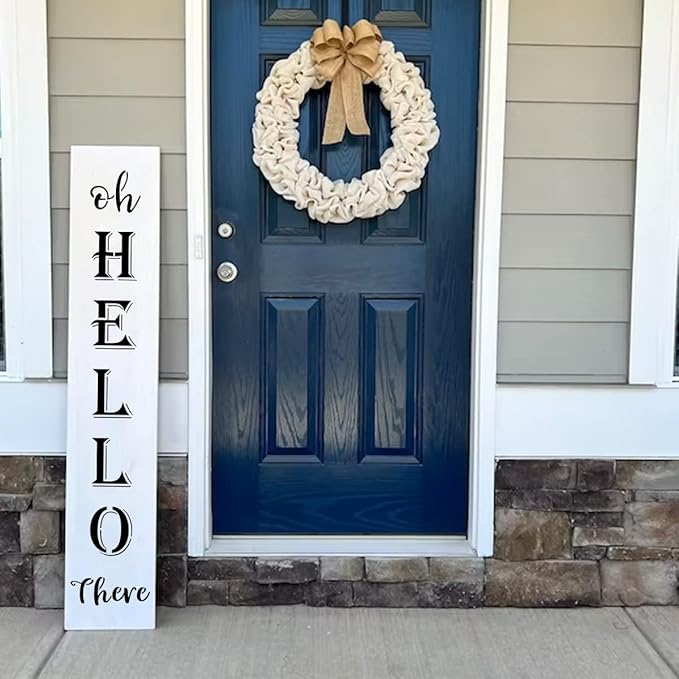 Large Oh Hello There Stencil - 7 Pack Vertical Oh Hello There Sign Stencils Templates for Painting on Wood, Reusable Letter Stencils for Front Porch Wood Signs