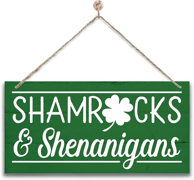 Funny St Patricks Day Wood Decor Sign, Shamrocks and Shenanigans Printed Wood Wall Art Sign, Home Signs Decor, Hanging Door Wood Sign, Irish Sign, St Patricks Day Decor, Rustic Farmhouse Wood Sign