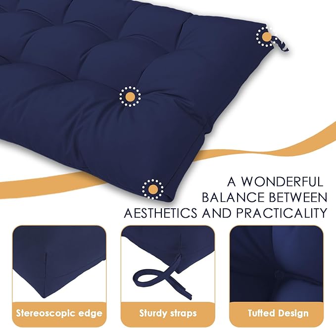 MTMR Water-Repellent Outdoor Bench Cushion-44X19 Inch Tufted Porch Swing Cushions with High Elasticity PP Cotton and Durable Ties, Thick Bench Seat Cushions for Patio Furnitures, Indoor Window Cushion