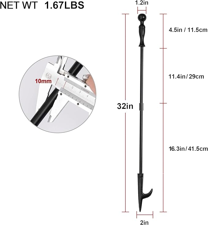 Amagabeli 32 Inch Fire Poker for Fire Pit Fireplace Poker Wrought Iron for Indoor Outdoor Steel Poker Stick Campfire Rust Resistant Tool for Bonfires Camping BBQ Wood Stove Black