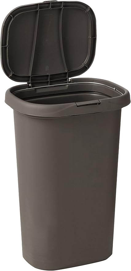 Rubbermaid Spring Top Trash Can with Lid 13 Gallon Gray Plastic Garbage Bin for Home/Kitchen/Office/Garage
