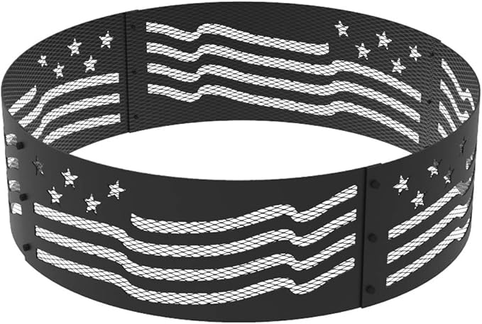 Blue Sky Outdoor Steel Decorative Fire Pit Ring, Stars and Stripes Flag, 36" x 12"