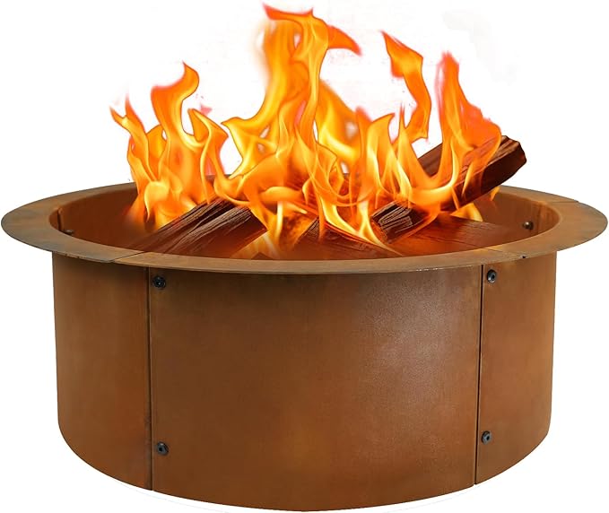 24" Extra Thickened Corten Steel Fire Pit Ring for Outdoor Wood Burning, Heavy-Duty Above & In-Ground Fire Ring, Round Backyard Patio Campfire Accessory for Family Gathering