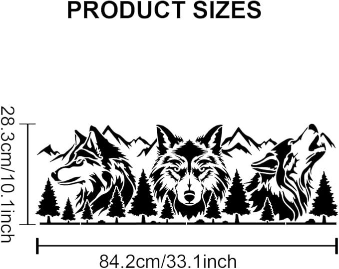 MAYJOYDIY Wolf Mountain Forest Stencils, 33x10 inch, 3 Piece Set with Paint Brush, Drawing Template for Wall Craft