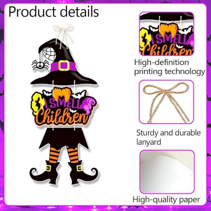 Halloween Decorations Witch Hanging Sign Front Door Hanger Wreath Decor Indoor Outdoor Yard Wall Decorations Witch Hat Door Sign for Halloween Party Farmhouse House Home Decor Supplies
