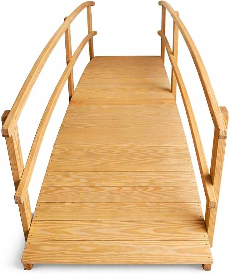 10 FT NATURAL Amish Made Garden Bridge with DOUBLE RAILS for Walkway, Backyard Pond & Landscaping, Outdoor Wooden Footbridge for Koi Pond, Japanese Style Decorative Bridge, Made in USA