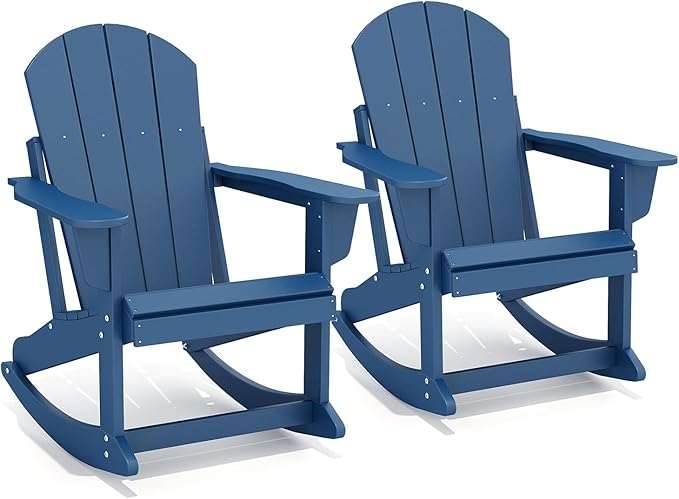 GREENVINES Adirondack-Rocking-Chairs | Set of 2 | HDPE Plastic | Porch Rocker Chair | for Outdoor Patio Deck | Weatherproof | Blue