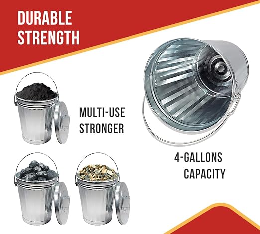 Mytee Products 4 Pack Galvanized Trash Can w/Lid Ideal for Trailers - 4 Gallon Steel Mounted Small Outdoor Garbage Can for Home, Office, Bathroom, Kitchen - Fire and Heat Resistant