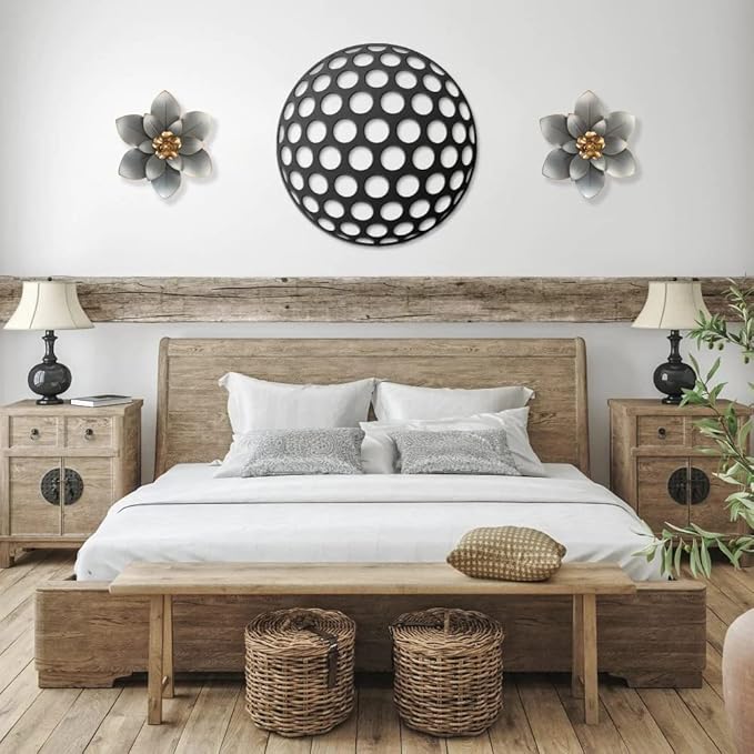 Metal Flower Wall Art Decor, 10“ Rustic Modern Floral Sculpture, Distressed Iron Wall Hanging Home Decoration Accent Artworks for Indoor Kitchen Bedroom Living Room Office Outdoor Garden Patio