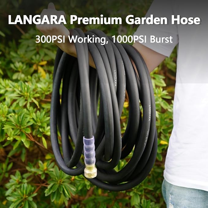 Heavy Duty Premium Garden Hose 150ft x 3/4", 300PSI Working, 1000PSI Burst, Hybrid Rubber Water Hose with Transparent Swivel Handle - Hot/Cold Water - Five Layered Braiding with Brass fittings (Black)