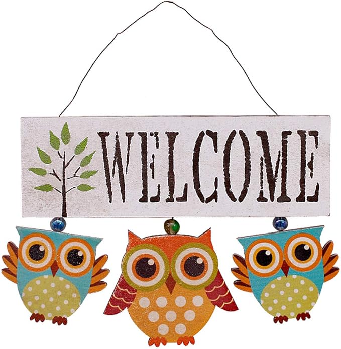 Owl Welcome Sign Door Decoration Hanging Welcome Sign Wood Wall Hanging Sign Door Decor Home Porch Decorations for Fall Halloween