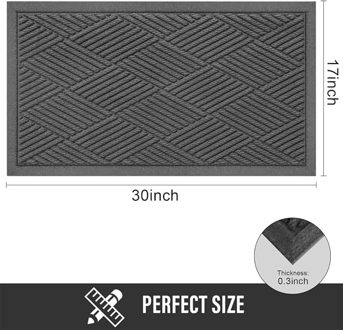 Sturdy Front Door Mat, Absorbent Muddy Dirt Resist Welcome Door Mats Outdoor Indoor, Stain and Fade Resistant, Non-Slip Rubber Backing Low Profile Doormat for Entryway, 30×17, Charcoal