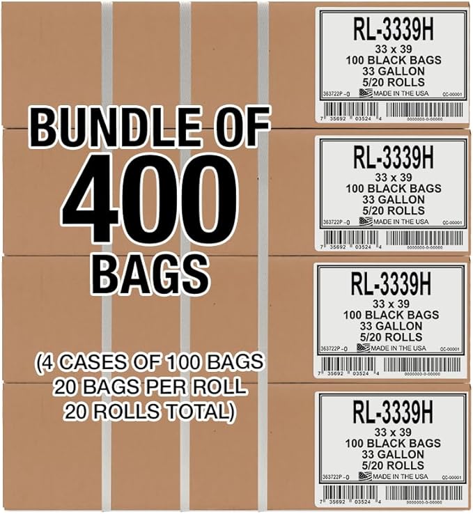 Aluf Plastics T-Tough Roll Pack Low Density Repro Blend Star Seal Coreless Rolls Bag, 33 Gallon 1.2 Mil, 39" Length x 33" Width, H Strength, Black (Pack of 400)