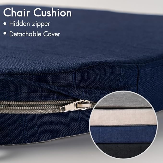Battilo Chair Cushions for Dining Chairs with Ties, Indoor/Outdoor Kitchen Chair Pad with Non-Slip Backing, Dining Seat Cushion with Machine Washable Removable Cover, 16"x16"x2", Set of 2, Navy
