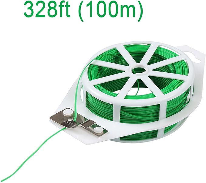 Green Garden Plant Ties,328FT/100m Wire,Sturdy Plant Ties with Cutter for Gardening Plants Growth and Care,Plant Garden Twine Wires for Office Home Cable Organization
